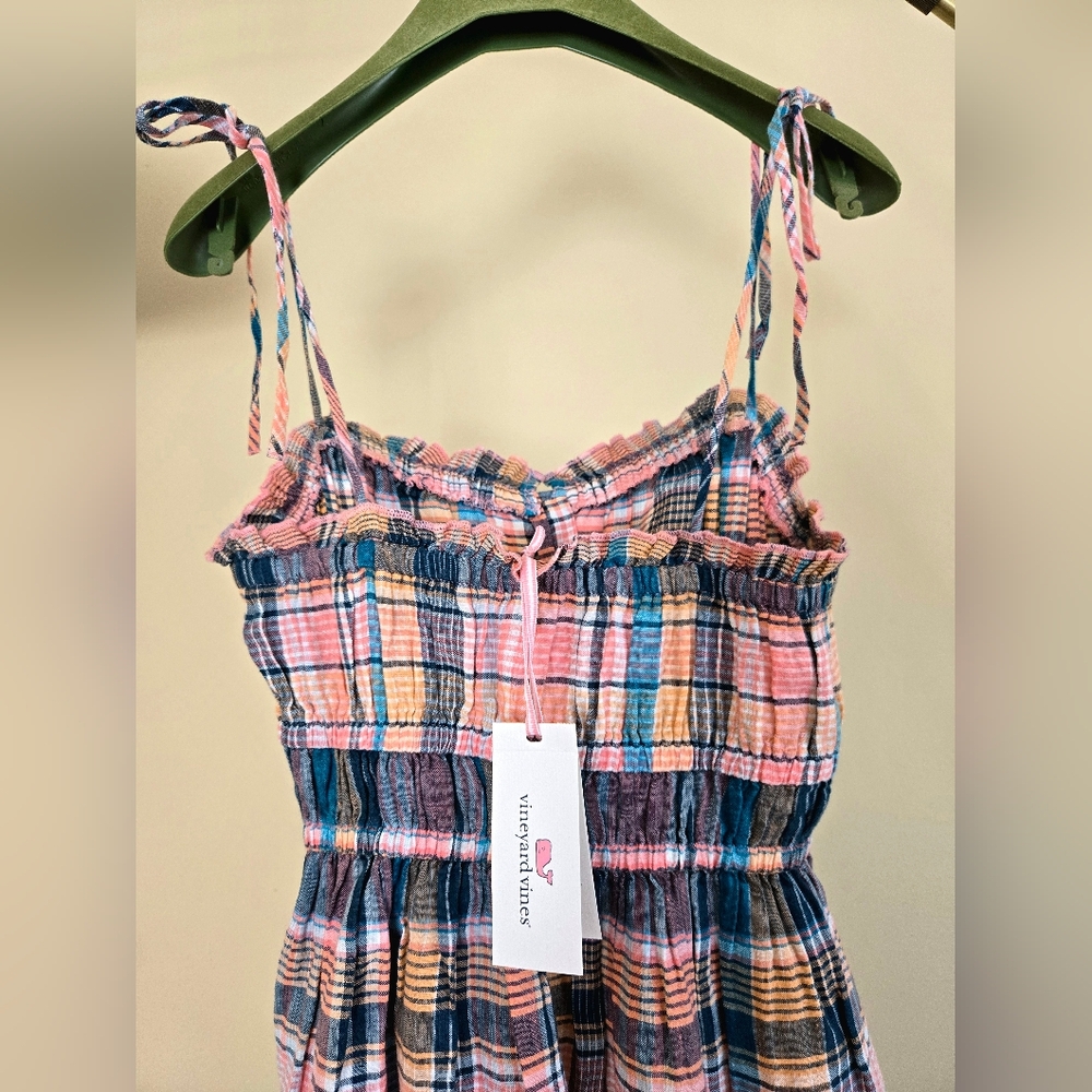 NWT VINEYARD VINES Size:XS  Plaid Pink and Blue Linen Dress - Picture 4 of 8